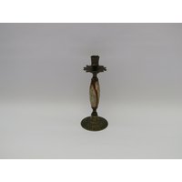 Antiker Kerzenhalter Aus Onyx Und Messing Mit Natürlicher Bunter Formation, Onyx, Vintage Kerzenhalter von prestigiousantiques