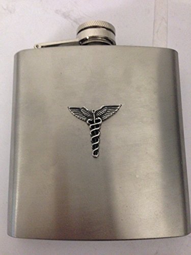 Flachmann aus englischem Zinn mit Hermesstab, R107, 170 ml, Edelstahl, mit unverlierbarem Deckel von prideindetails