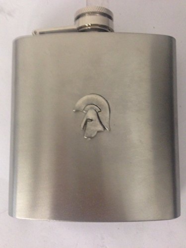 Flachmann mit Trojaner-Helm, Emblem aus englischem Zinn, 170 ml, Edelstahl mit Deckel von prideindetails