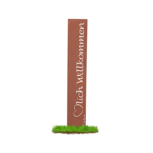 prima terra Herzlich Willkommen Gartenstele Edelrost Stele Dekoration Gartendekoration Deko Garten H=120cm B=20cm von prima terra