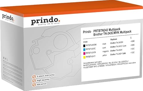 4 Toner: 1x PRTBTN243BK + 1x PRTBTN243C + 1x PRTBTN243M + 1x PRTBTN243Y Prindo PRTBTN243 Rainbow (TN-243) von prindo