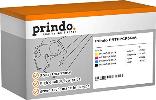 4 Toner: 1x PRTHPCF540A + 1x PRTHPCF541A + 1x PRTHPCF543A + 1x PRTHPCF542A Prindo PRTHPCF540A Rainbow von prindo