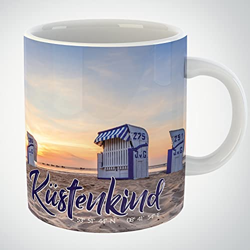 Cuxhaven Tasse mit Motiv Küstenkind Strandkörbe Sonnenuntergang, Motivtasse, Teetasse, Kaffeebecher, Kaffeetasse von printalot