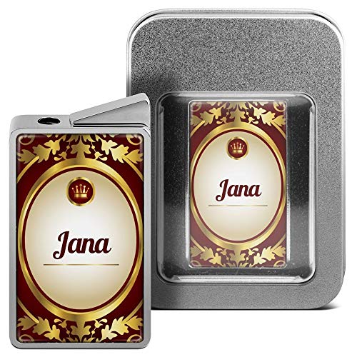 Feuerzeug mit Namen Jana - personalisiertes Gasfeuerzeug mit Design Ornamente - inkl. Metall-Geschenk-Box von printplanet