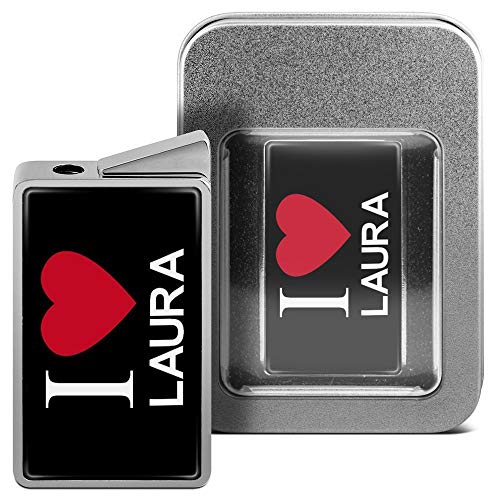 Feuerzeug mit Namen Laura - personalisiertes Gasfeuerzeug mit Design I Love - inkl. Metall-Geschenk-Box von printplanet