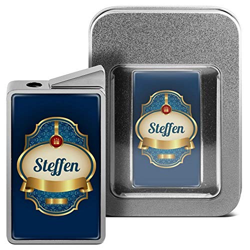 Feuerzeug mit Namen Steffen - personalisiertes Gasfeuerzeug mit Design Wappen 2 - inkl. Metall-Geschenk-Box von printplanet