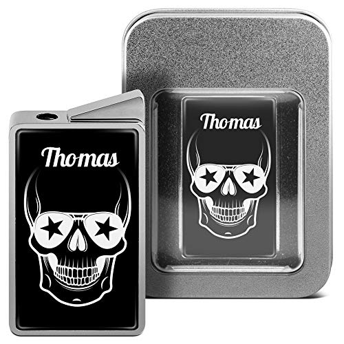 Feuerzeug mit Namen Thomas - personalisiertes Gasfeuerzeug mit Design Totenkopf - inkl. Metall-Geschenk-Box von printplanet