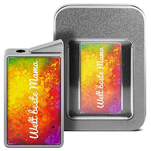 Feuerzeug mit Namen Welt Beste Mama - personalisiertes Gasfeuerzeug mit Design Color Paint - inkl. Metall-Geschenk-Box von printplanet