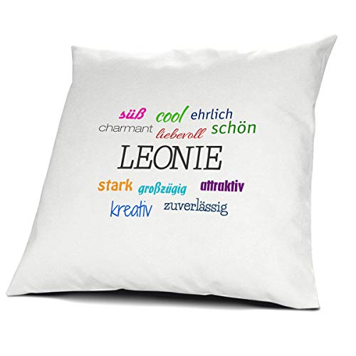 printplanet Kopfkissen mit dem Namen Leonie, Kissen mit Füllung - Positive Eigenschaften, 40 cm, 100% Baumwolle, Kuschelkissen, Liebeskissen, Namenskissen, Geschenkidee printplanet Kopfkissen mit dem Namen Leonie, Kissen mit Füllung - Positive Eigenschaften, 40 cm, 100% Baumwolle, Kuschelkissen, Liebeskissen, Namenskissen, Geschenkidee von printplanet