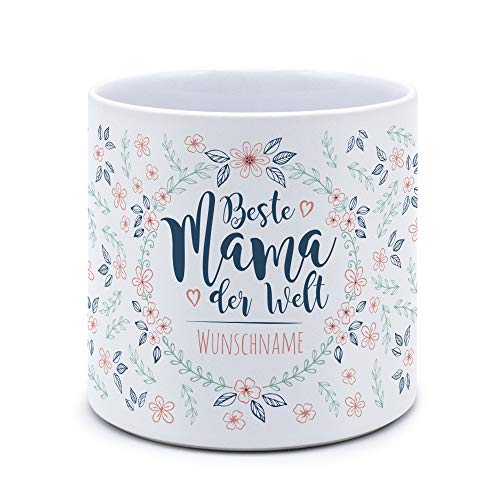printplanet® - Blumentopf mit Namen oder Text selbst gestalten - Pflanztopf Bedrucken - Motiv: Beste Mama der Welt von printplanet