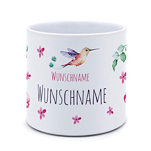 printplanet® - Blumentopf mit Namen oder Text selbst gestalten - Pflanztopf Bedrucken - Motiv: Kolibri von printplanet