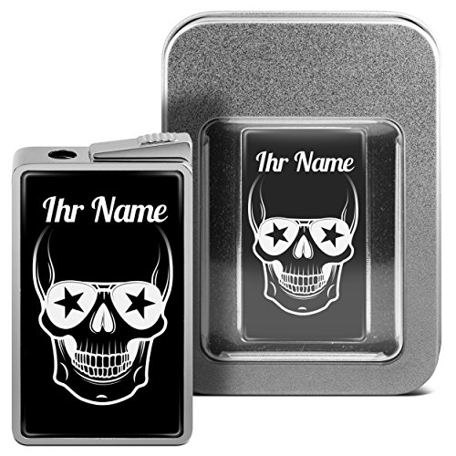 PrintPlanet® - Feuerzeug mit Wunsch Namen Bedrucken - personalisiertes Gasfeuerzeug mit Design Totenkopf - inkl. Metall-Geschenk-Box von printplanet