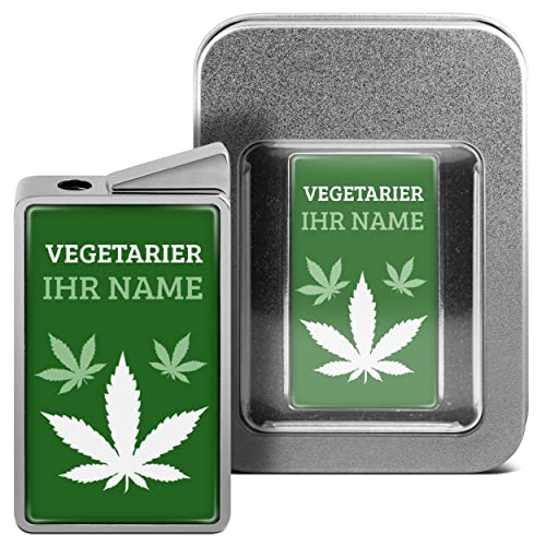 PrintPlanet® - Feuerzeug mit Wunsch Namen Bedrucken - personalisiertes Gasfeuerzeug mit Design Vegetarier - inkl. Metall-Geschenk-Box von printplanet