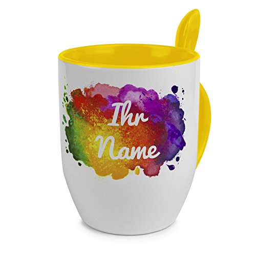 printplanet® Löffeltasse mit Namen personalisiert - Motiv Color Paint individuell gestalten - Farbvariante Gelb von printplanet