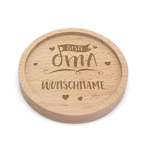 PrintPlanet® - Personalisierter Holz-Untersetzer mit Gravur - Untersetzer mit Namen personalisiert - Motiv: Beste Oma von printplanet