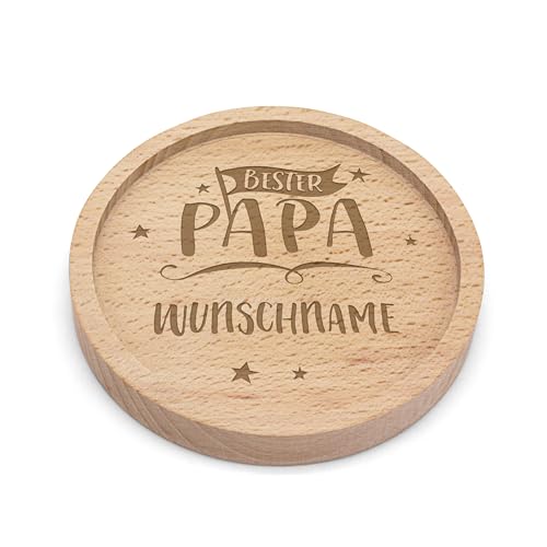 PrintPlanet® - Personalisierter Holz-Untersetzer mit Gravur - Untersetzer mit Namen personalisiert - Motiv: Bester Papa von printplanet