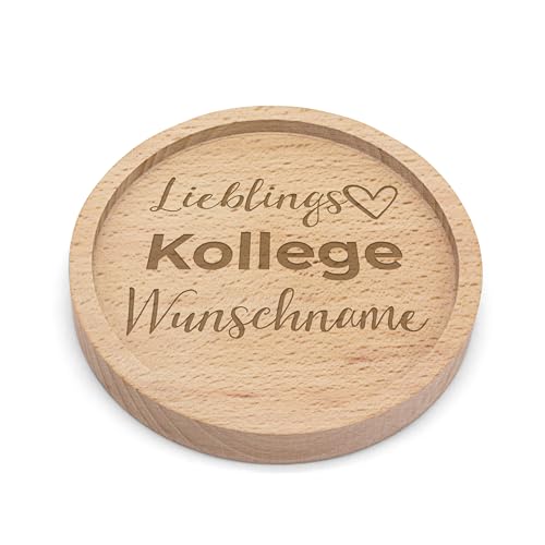 PrintPlanet® - Personalisierter Holz-Untersetzer mit Gravur - Untersetzer mit Namen personalisiert - Motiv: Lieblings Kollege von printplanet