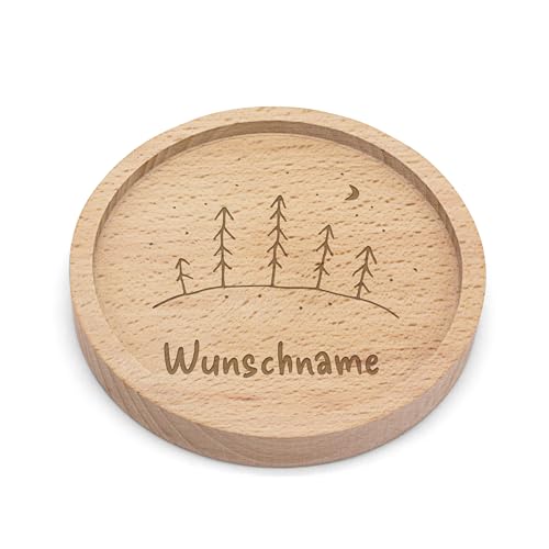 PrintPlanet® - Personalisierter Holz-Untersetzer mit Gravur - Untersetzer mit Namen personalisiert - Motiv: Wald von printplanet