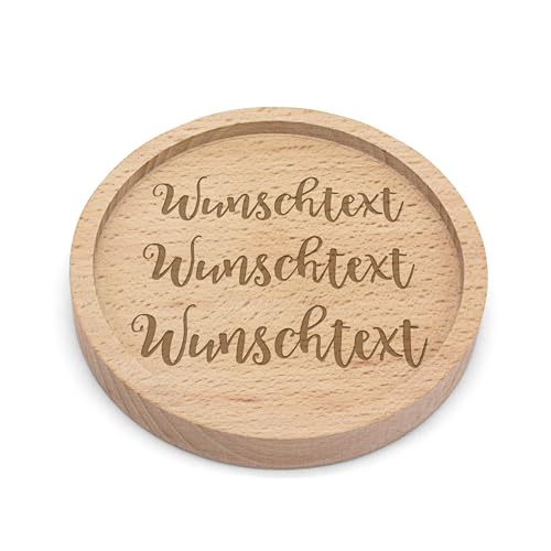 PrintPlanet® - Personalisierter Holz-Untersetzer mit Gravur - Untersetzer mit Namen personalisiert - Motiv: Wunschtext von printplanet