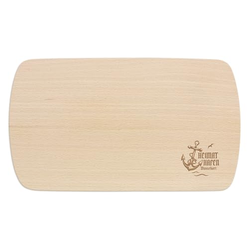PrintPlanet® - Personalisiertes Holz-Frühstücksbrettchen mit Gravur - Schneidebrett mit Namen personalisiert - Motiv: Anker von printplanet