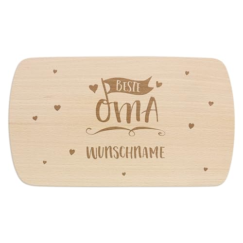 PrintPlanet® - Personalisiertes Holz-Frühstücksbrettchen mit Gravur - Schneidebrett mit Namen personalisiert - Motiv: Beste Oma von printplanet