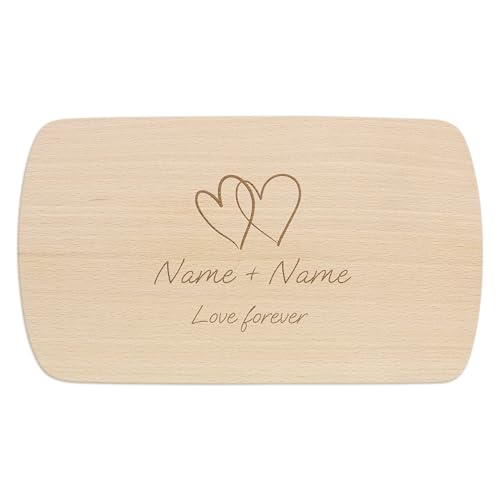 PrintPlanet® - Personalisiertes Holz-Frühstücksbrettchen mit Gravur - Schneidebrett mit Namen personalisiert - Motiv: Herzen von printplanet