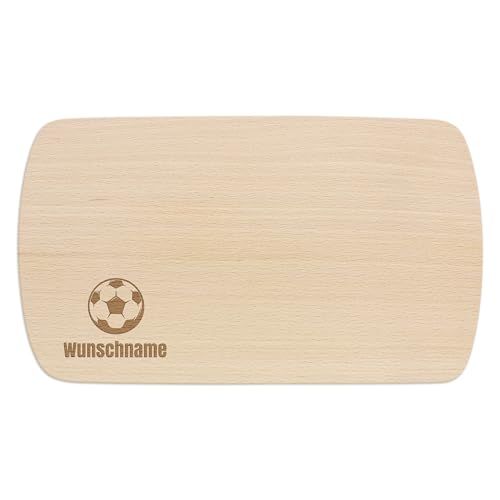 PrintPlanet® - Personalisiertes Holz-Frühstücksbrettchen mit Gravur für Kinder - Schneidebrett mit Namen personalisiert - Motiv: Fußball von printplanet