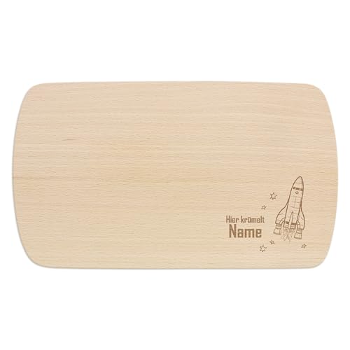 PrintPlanet® - Personalisiertes Holz-Frühstücksbrettchen mit Gravur für Kinder - Schneidebrett mit Namen personalisiert - Motiv: Rackete von printplanet