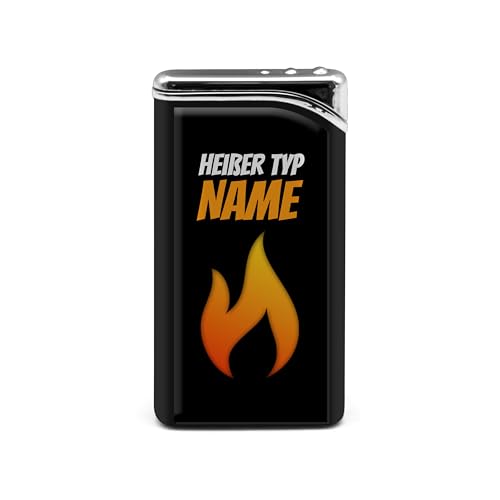 PrintPlanet® - Personalisiertes Metall-Feuerzeug mit Wunschtext - Gasfeuerzeug selbst gestalten - Einseitig-Bedruckt - Farbe Schwarz - Layout Heisser Typ von printplanet