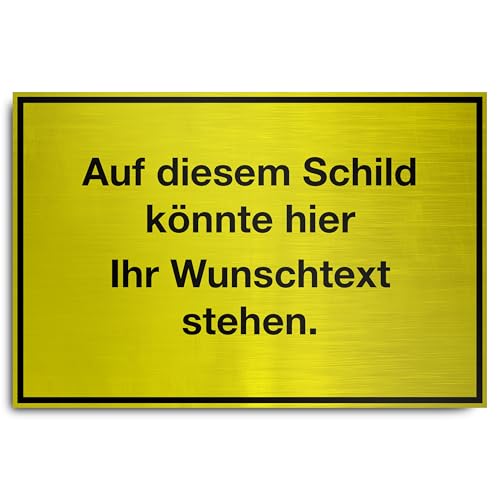 PrintPlanet® Schild mit eigenem Text personalisieren - Alu-Dibond 3 mm Silber - Verschiedene Größen - Farbe Gelb von printplanet