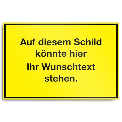 PrintPlanet® Schild mit eigenem Text personalisieren - Alu-Dibond 3 mm Weiß - Verschiedene Größen - Farbe Gelb von printplanet