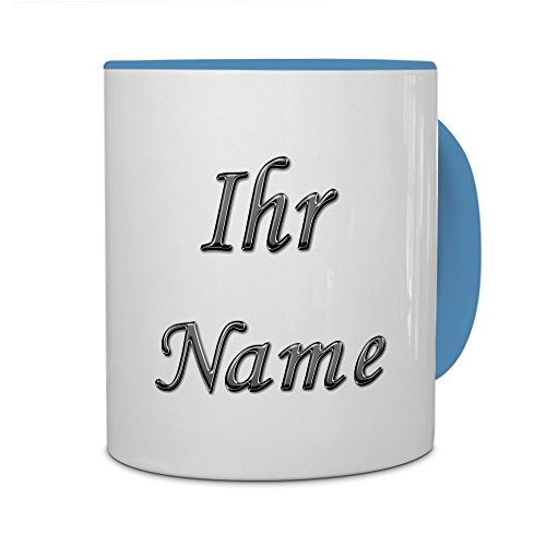 printplanet® Tasse mit Namen personalisiert - Motiv Chrom-Schriftzug individuell gestalten - Farbvariante Hellblau von printplanet