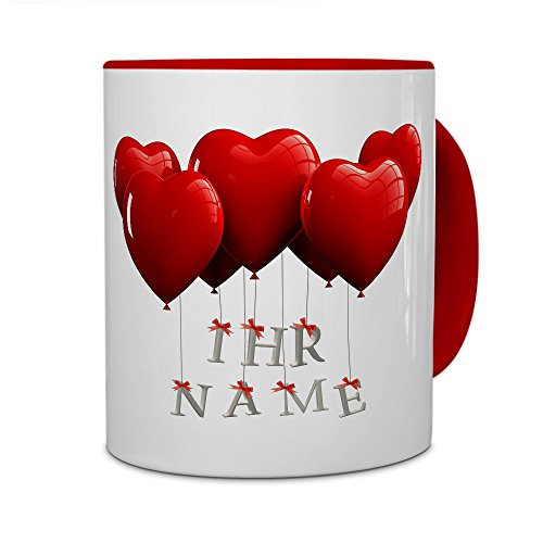 printplanet® Tasse mit Namen personalisiert - Motiv Herzballons individuell gestalten - Farbvariante Rot von printplanet