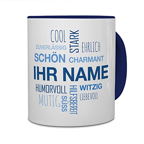 printplanet® Tasse mit Namen personalisiert - Motiv Positive Eigenschaften (Modern) Blau individuell gestalten - Farbvariante Blau von printplanet