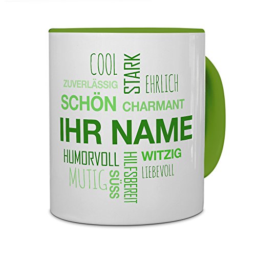 printplanet® Tasse mit Namen personalisiert - Motiv Positive Eigenschaften (Modern) Grün individuell gestalten - Farbvariante Grün von printplanet