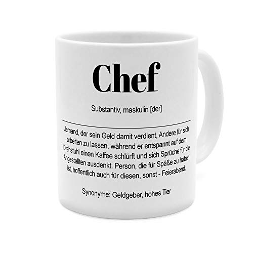 Tasse mit Definition Chef - Tasse mit Spruch, Wörterbuchtasse, Geschenktasse, witzig, Kaffeebecher, Becher, Kaffeetasse - Farbe Weiß von printplanet