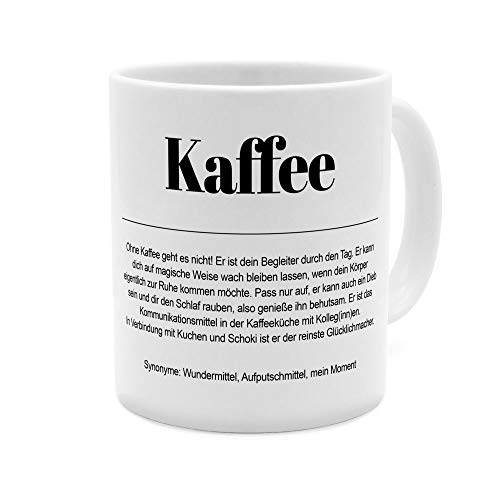 Tasse mit Definition Kaffee - Tasse mit Spruch, Wörterbuchtasse, Geschenktasse, witzig, Kaffeebecher, Becher, Kaffeetasse - Farbe Weiß von printplanet