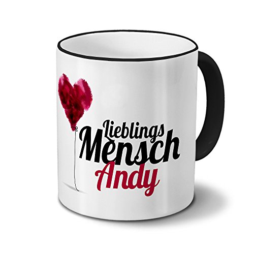 Tasse mit Namen Andy - Motiv Lieblingsmensch - Namenstasse, Kaffeebecher, Mug, Becher, Kaffeetasse - Farbe Schwarz von printplanet