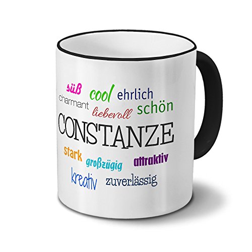 Tasse mit Namen Constanze - Positive Eigenschaften von Constanze - Namenstasse, Kaffeebecher, Mug, Becher, Kaffeetasse - Farbe Schwarz von printplanet