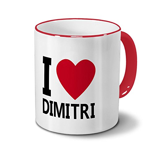 Tasse mit Namen Dimitri - Motiv I Love Dimitri - Namenstasse, Kaffeebecher, Mug, Becher, Kaffeetasse - Farbe Rot von printplanet