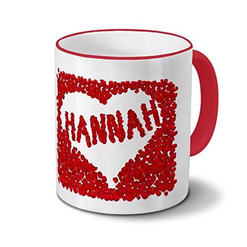 Tasse mit Namen Hannah - Motiv Blumenherz - Namenstasse, Kaffeebecher, Mug, Becher, Kaffeetasse - Farbe Rot von printplanet