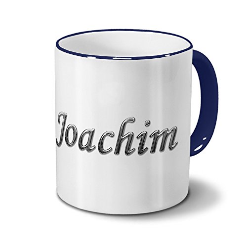 Tasse mit Namen Joachim - Motiv Chrom-Schriftzug - Namenstasse, Kaffeebecher, Mug, Becher, Kaffeetasse - Farbe Blau von printplanet