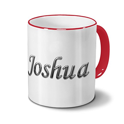 Tasse mit Namen Joshua - Motiv Chrom-Schriftzug - Namenstasse, Kaffeebecher, Mug, Becher, Kaffeetasse - Farbe Rot von printplanet