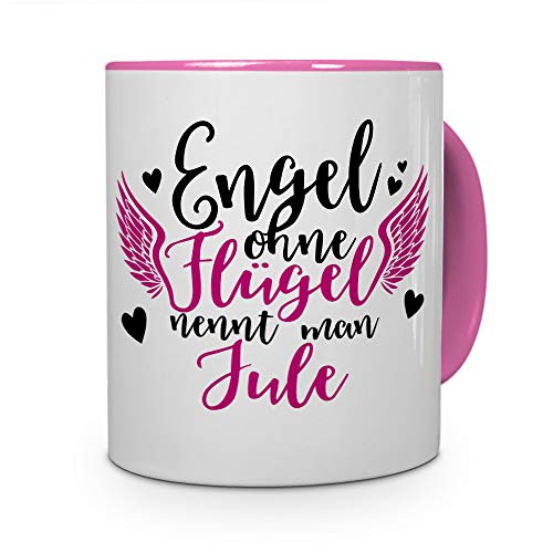 Tasse mit Namen Jule - Motiv Engel - Namenstasse, Kaffeebecher, Mug, Becher, Kaffeetasse - Farbe Rosa von printplanet