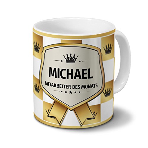 printplanet Tasse mit Namen Michael - Motiv Mitarbeiter des Monats - Namenstasse, Kaffeebecher, Mug, Becher, Kaffeetasse - Farbe Weiß von printplanet