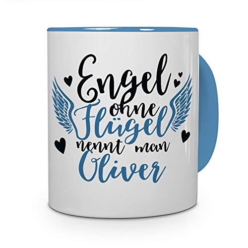 Tasse mit Namen Oliver - Motiv Engel - Namenstasse, Kaffeebecher, Mug, Becher, Kaffeetasse - Farbe Hellblau von printplanet