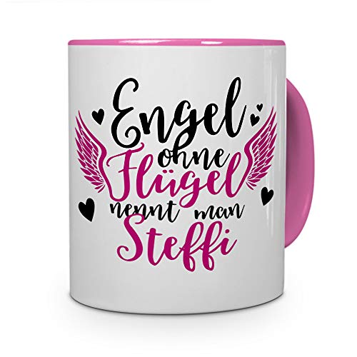 Tasse mit Namen Steffi - Motiv Engel - Namenstasse, Kaffeebecher, Mug, Becher, Kaffeetasse - Farbe Rosa von printplanet