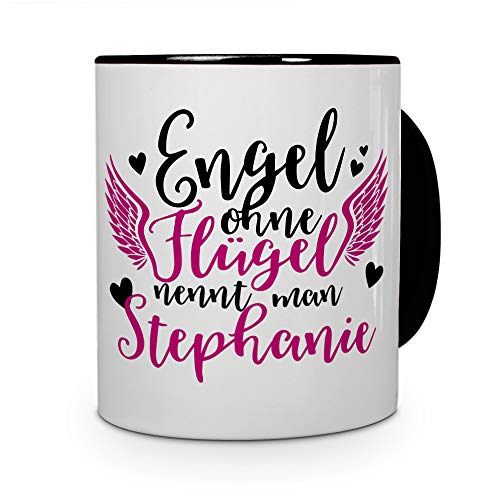 Tasse mit Namen Stephanie - Motiv Engel - Namenstasse, Kaffeebecher, Mug, Becher, Kaffeetasse - Farbe Schwarz von printplanet