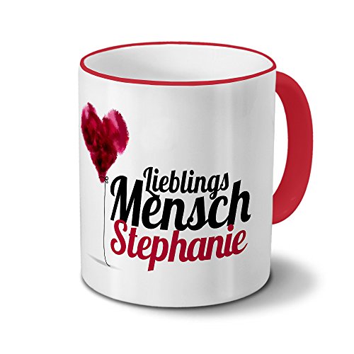 Tasse mit Namen Stephanie - Motiv Lieblingsmensch - Namenstasse, Kaffeebecher, Mug, Becher, Kaffeetasse - Farbe Rot von printplanet