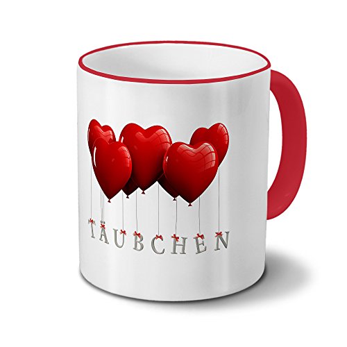 Tasse mit Namen Täubchen - Motiv Herzballons - Namenstasse, Kaffeebecher, Mug, Becher, Kaffeetasse - Farbe Rot von printplanet